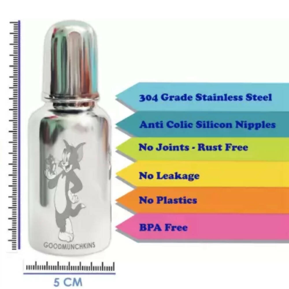 Goodmunchkins Stainless Steel Feeding Bottle 304 Grade Steel, Jointless, BPA Free, Rustfree Bottle For Kids 300ml