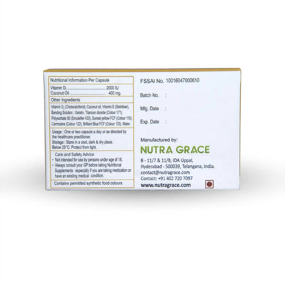 Nutra Grace D3 2k Vitamin D3 2000 I.U Capsules