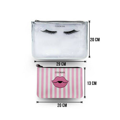 Colorbar Pouch Lips & Lashes Flat Pouches (Set Of Two) - White+Blush Pink