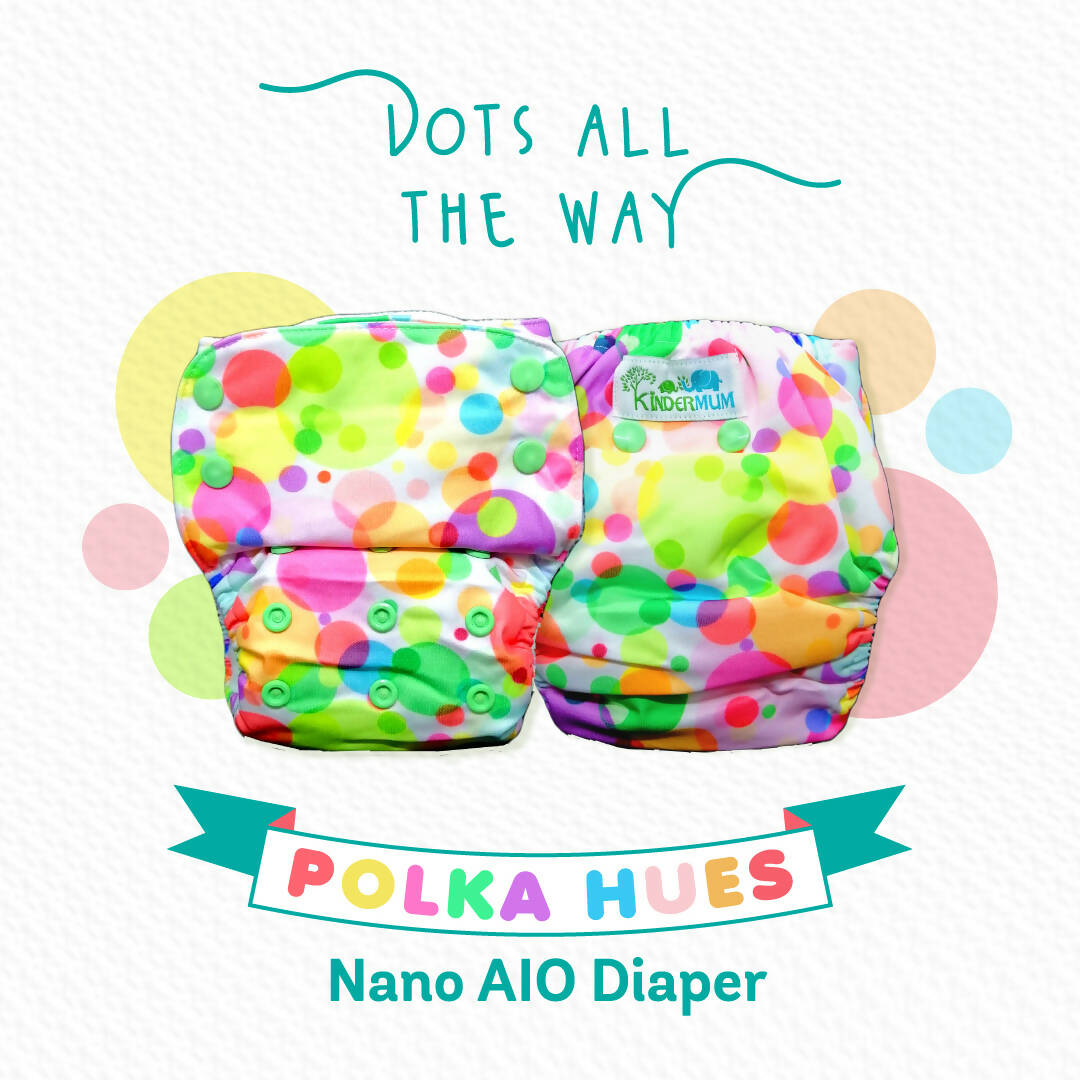 Kindermum Nano Aio Cloth Diaper With 2 Organic Cotton Inserts- Polka hues For Kids