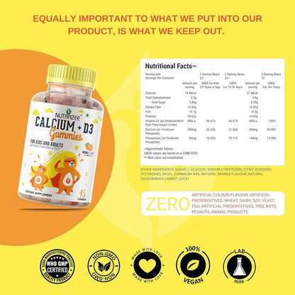 Nutrazee Calcium + D3 Gummies For Kids & Adults