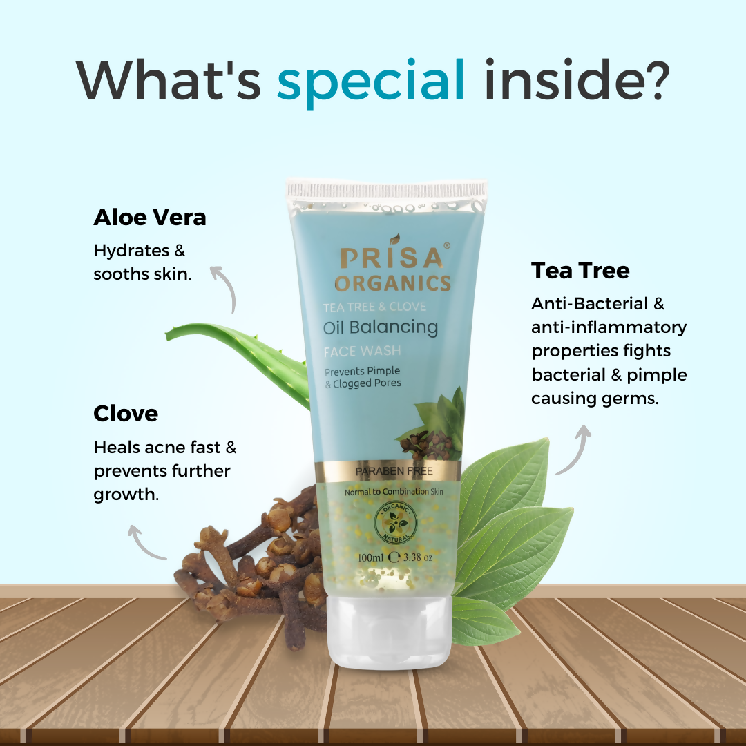 Prisa Organics Tea Tree & Clove, Oil Balancing Face Wash