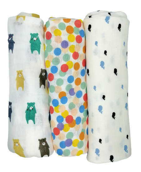 Kindermum Organic Cotton Muslin Swaddle Blanket 110 Cm X 110 Cm - Set Of 3 -  USA, Australia, Canada 