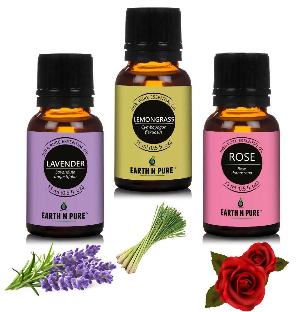 Earth N Pure Essential Oils (Lavender, Lemongrass & Rose) Combo - buy in USA, Australia, Canada