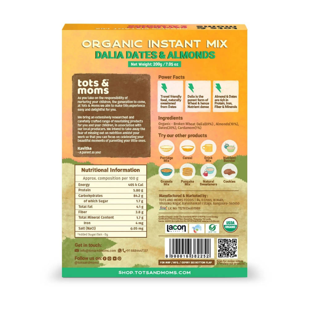 Tots and Moms Organic Dalia Dates & Almonds Instant Mix