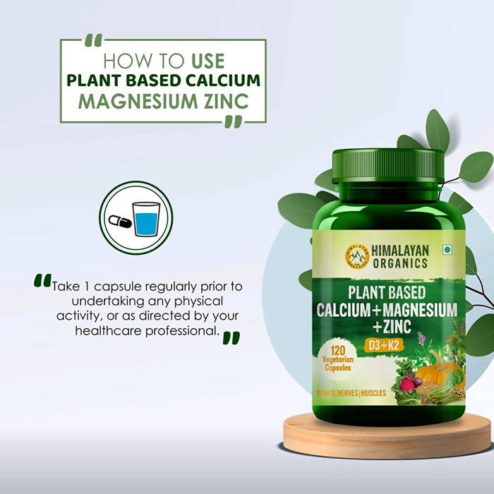 Himalayan Organics Plant Based Calcium + Magnesium + Zinc, D3+K2 Vegetarian Capsules