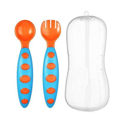 Safe-O-Kid Bpa Free Extra Safe Silicone Feeding/Training Spoon With Box For Baby- Blue & Orange -  USA, Australia, Canada 