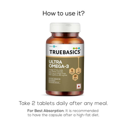 TrueBasics Ultra Omega 3 Fish Oil Capsules for Women & Men