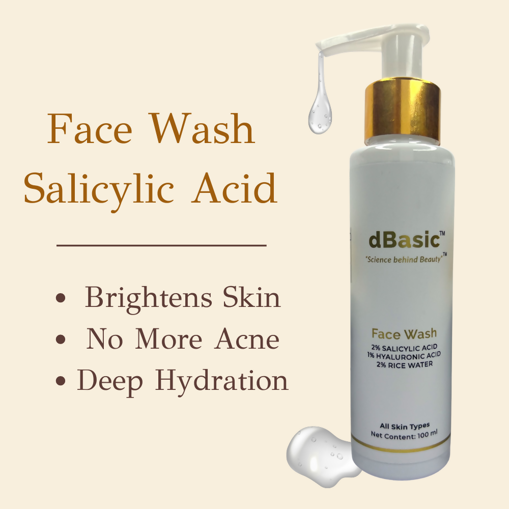 dBasic Salicylic Acid Face Wash with Rice Water For Acne Prone Skin, Cleanses Pores & Excess Oil