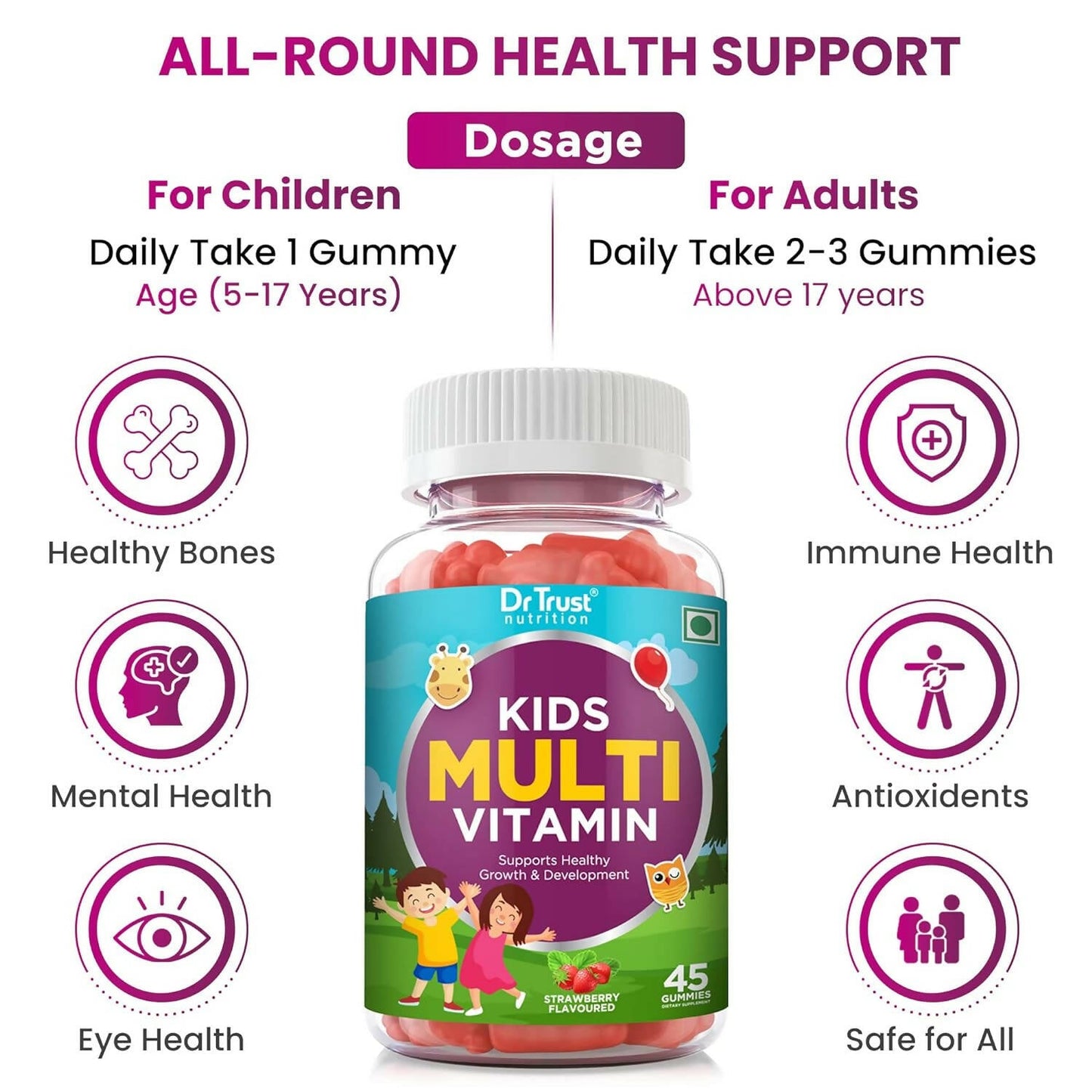 Dr Trust Nutrition Kids Multivitamin Gummies - Strawberry Flavor