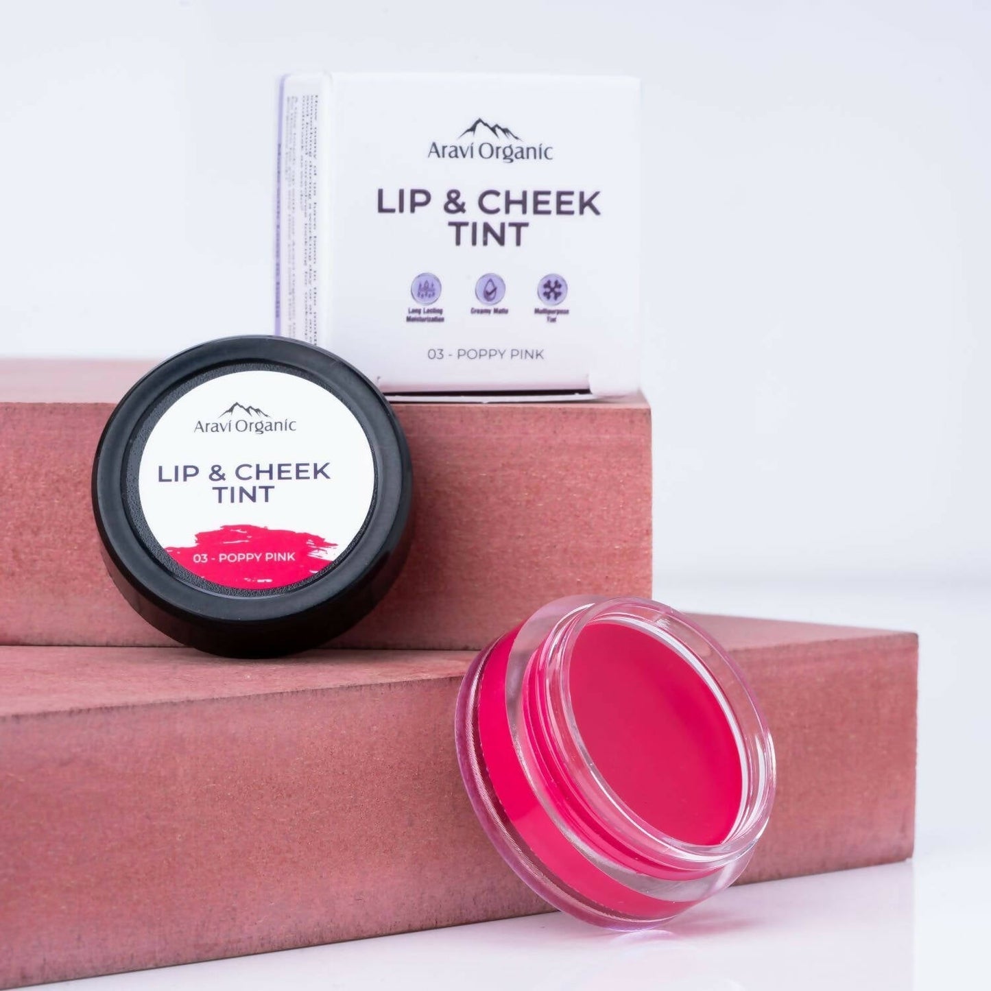 Aravi Organic Everyday Vegan Lip and Cheek Tint Balm Lip Tint - Poppy Pink