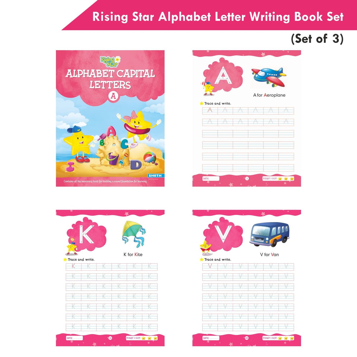 Rising Star Alphabet Capital & Small Letter Writing Practice Books Set for Kids| Set of 3| Ages 3-6 Years