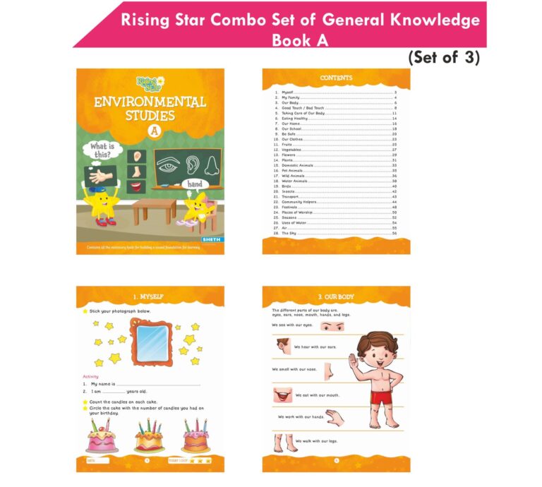 Rising Star General Knowledge & Conversation Book A| Set of 3| Fun With ABC, Environmental Studies, Good Habit| Picture Dictionary| Ages 3-7 Years