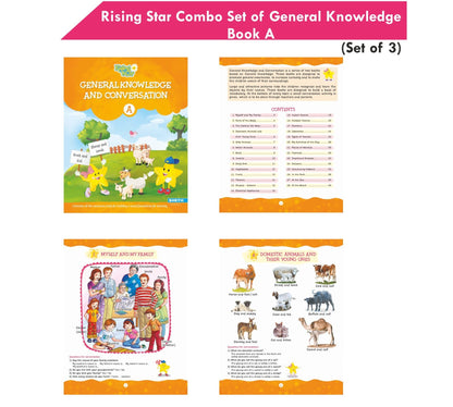 Rising Star General Knowledge & Conversation Book A| Set of 3| Fun With ABC, Environmental Studies, Good Habit| Picture Dictionary| Ages 3-7 Years