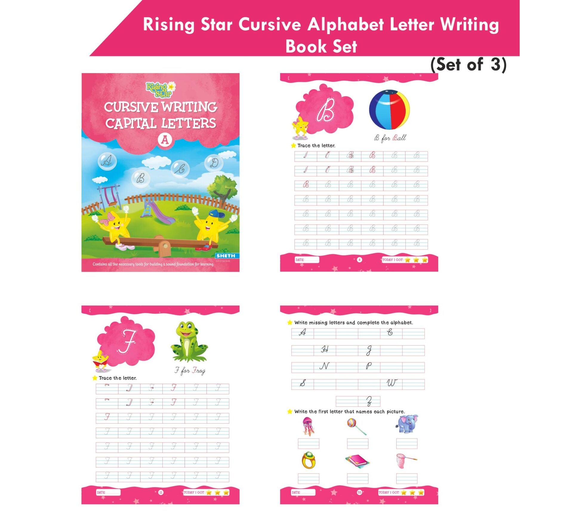 Rising Star Cursive Alphabet Capital & Small Letter Writing Practice Books Set For Kids| Set of 3| Ages 3-7 Years -  buy in usa 