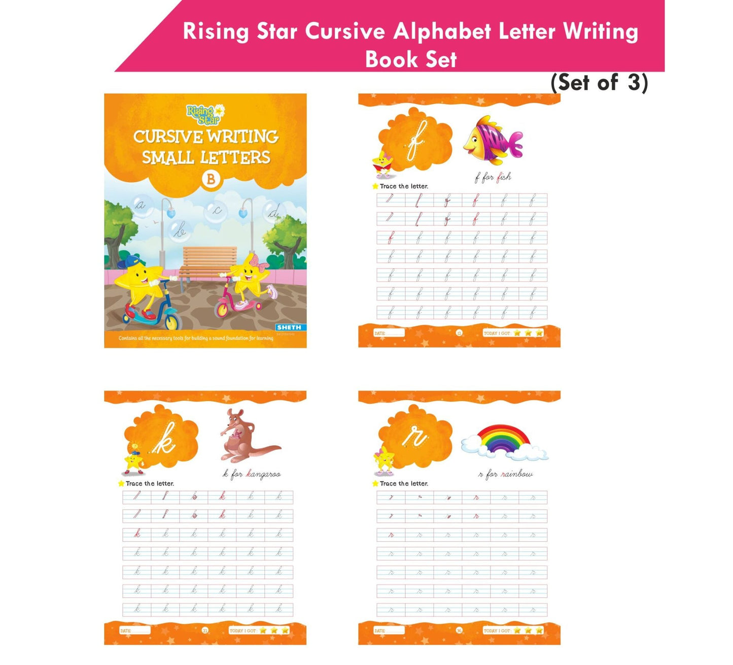 Rising Star Cursive Alphabet Capital & Small Letter Writing Practice Books Set For Kids| Set of 3| Ages 3-7 Years