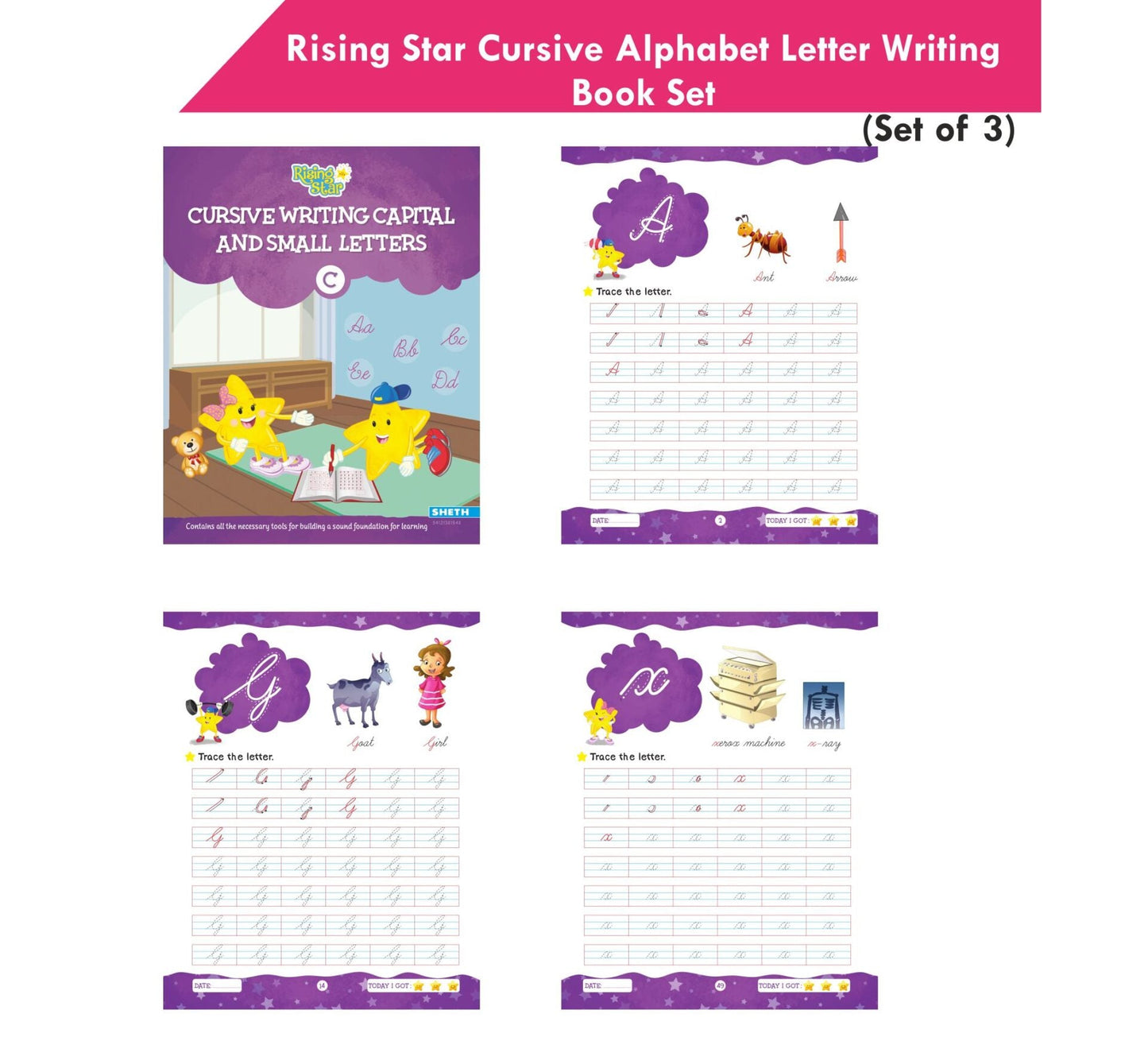 Rising Star Cursive Alphabet Capital & Small Letter Writing Practice Books Set For Kids| Set of 3| Ages 3-7 Years