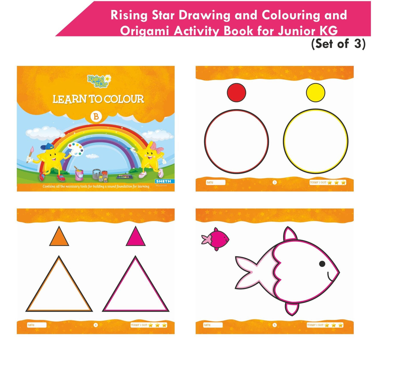 Rising Star Kids Learning Drawing, Colouring & Origami Activity Book for Junior KG Set of 3| Learn To Colour| Paper Folding Book| Ages 4-5 Years