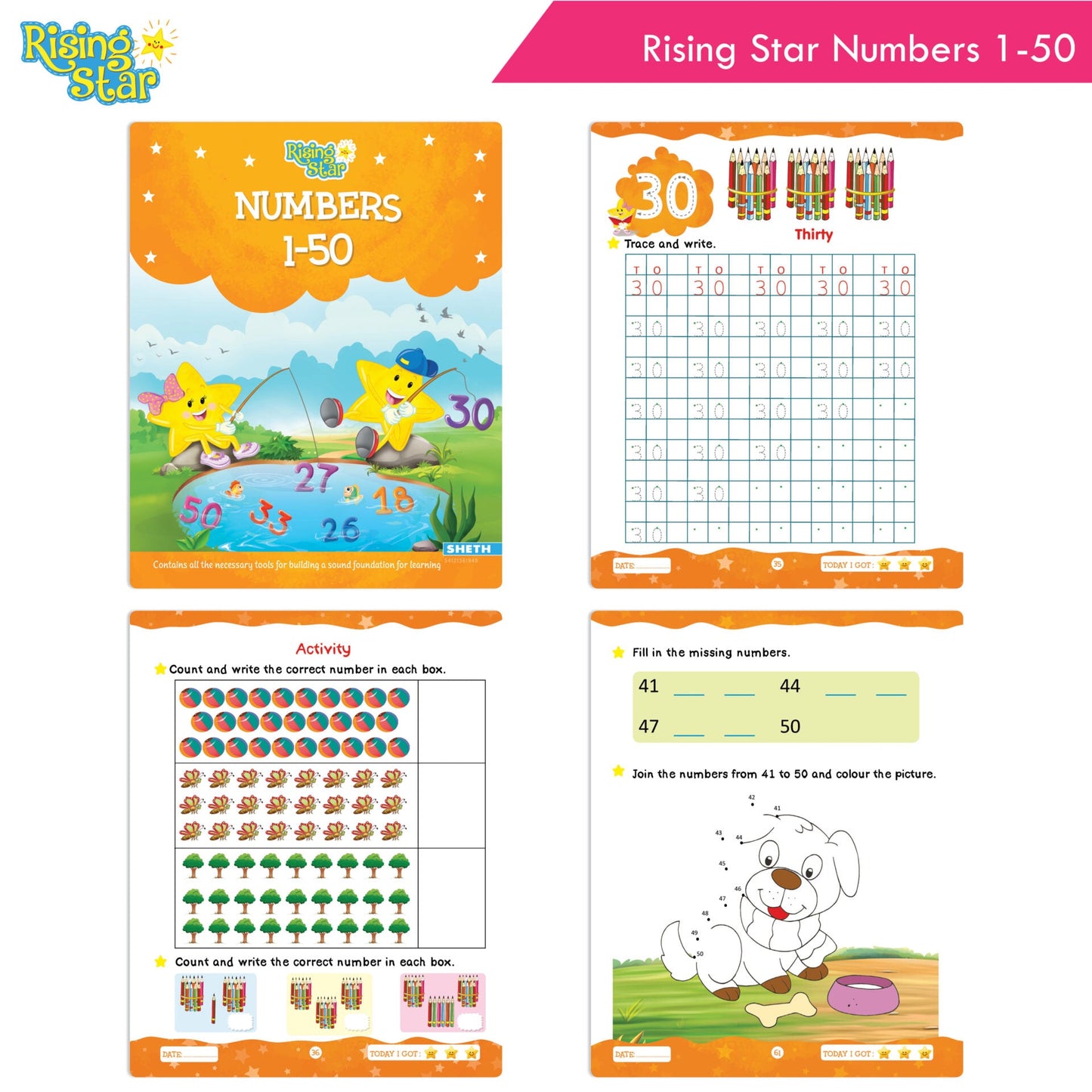 Rising Star Fun Learning Junior KG Books Set of 6 Ages 4-5 Years| Alphabet, Cursive Writing, Number, Colouring, Pattern Writing, Rhymes & Stories