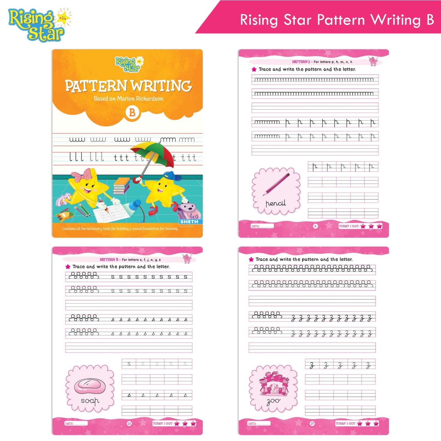 Rising Star Fun Learning Junior KG Books Set of 6 Ages 4-5 Years| Alphabet, Cursive Writing, Number, Colouring, Pattern Writing, Rhymes & Stories