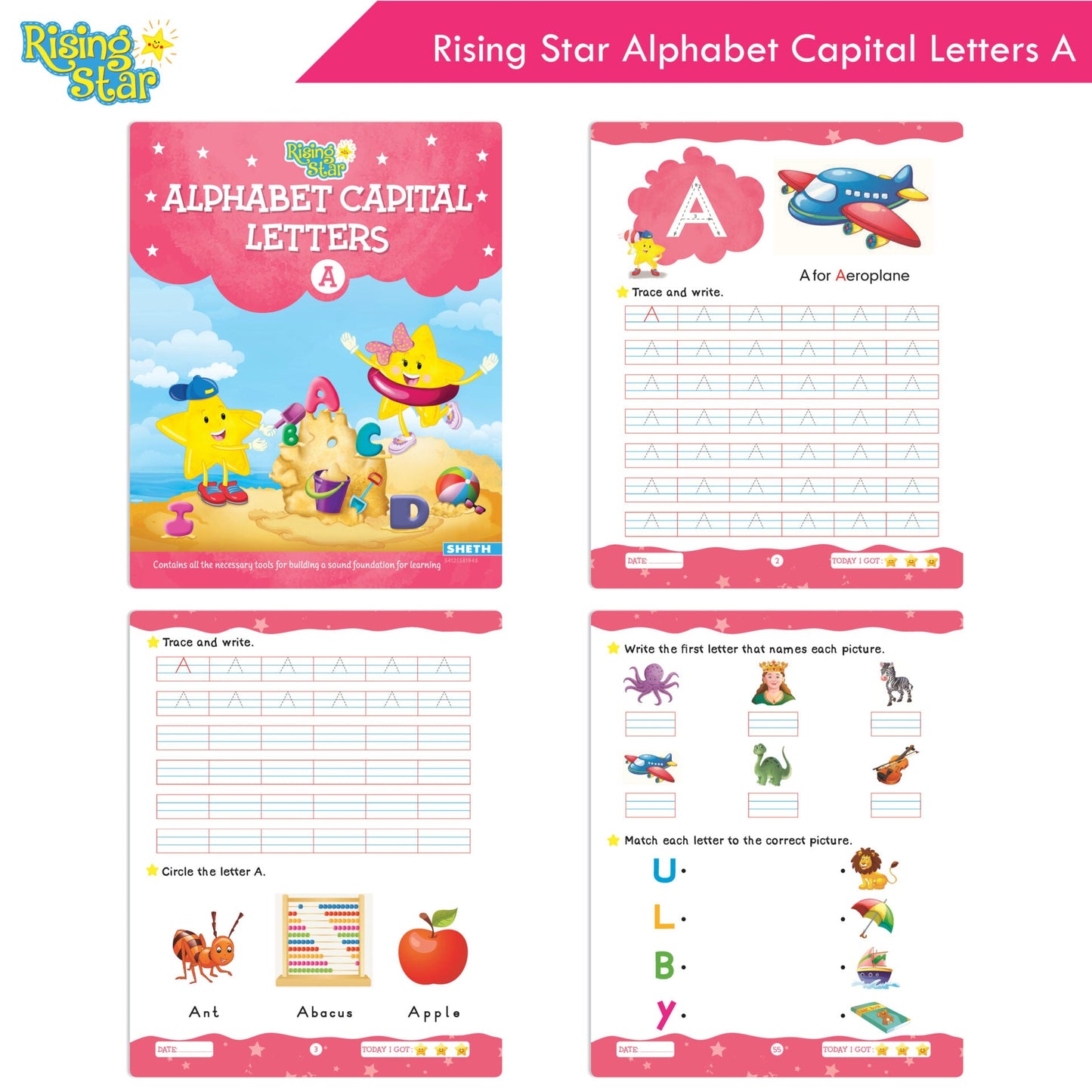 Rising Star Fun Learning Nursery Books Set of 6| Ages 4-5 Years| Alphabet, Cursive & Pattern Writing, Numbers, Colouring, Rhymes & Stories Book