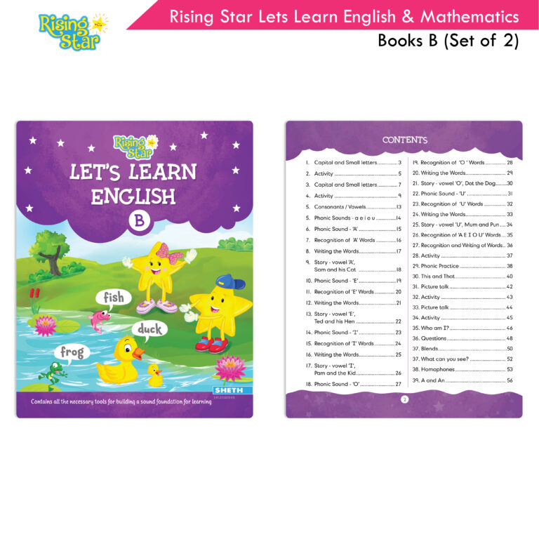 Rising Star Lets Learn English & Maths Activity Book Set B| Set of 2| Ages 3-7 Year| Number 1-100, Shapes, Alphabets