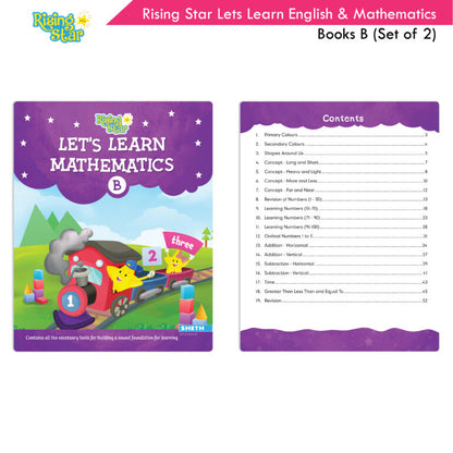 Rising Star Lets Learn English & Maths Activity Book Set B| Set of 2| Ages 3-7 Year| Number 1-100, Shapes, Alphabets