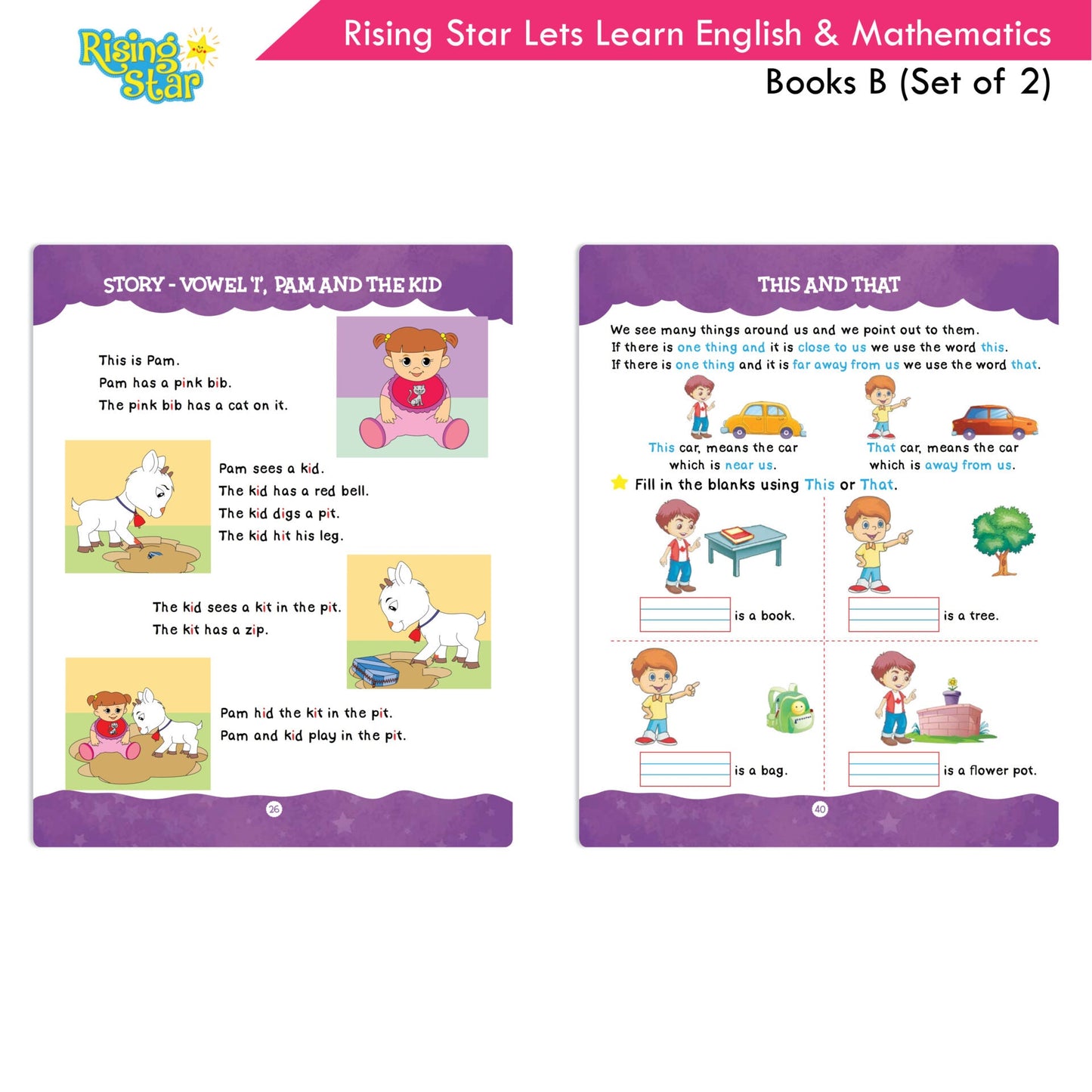 Rising Star Lets Learn English & Maths Activity Book Set B| Set of 2| Ages 3-7 Year| Number 1-100, Shapes, Alphabets