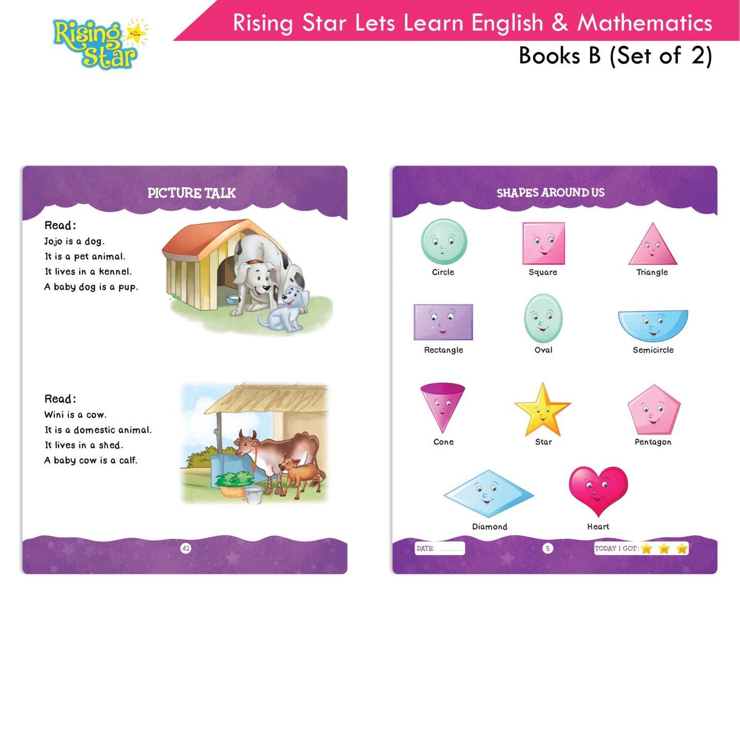 Rising Star Lets Learn English & Maths Activity Book Set B| Set of 2| Ages 3-7 Year| Number 1-100, Shapes, Alphabets