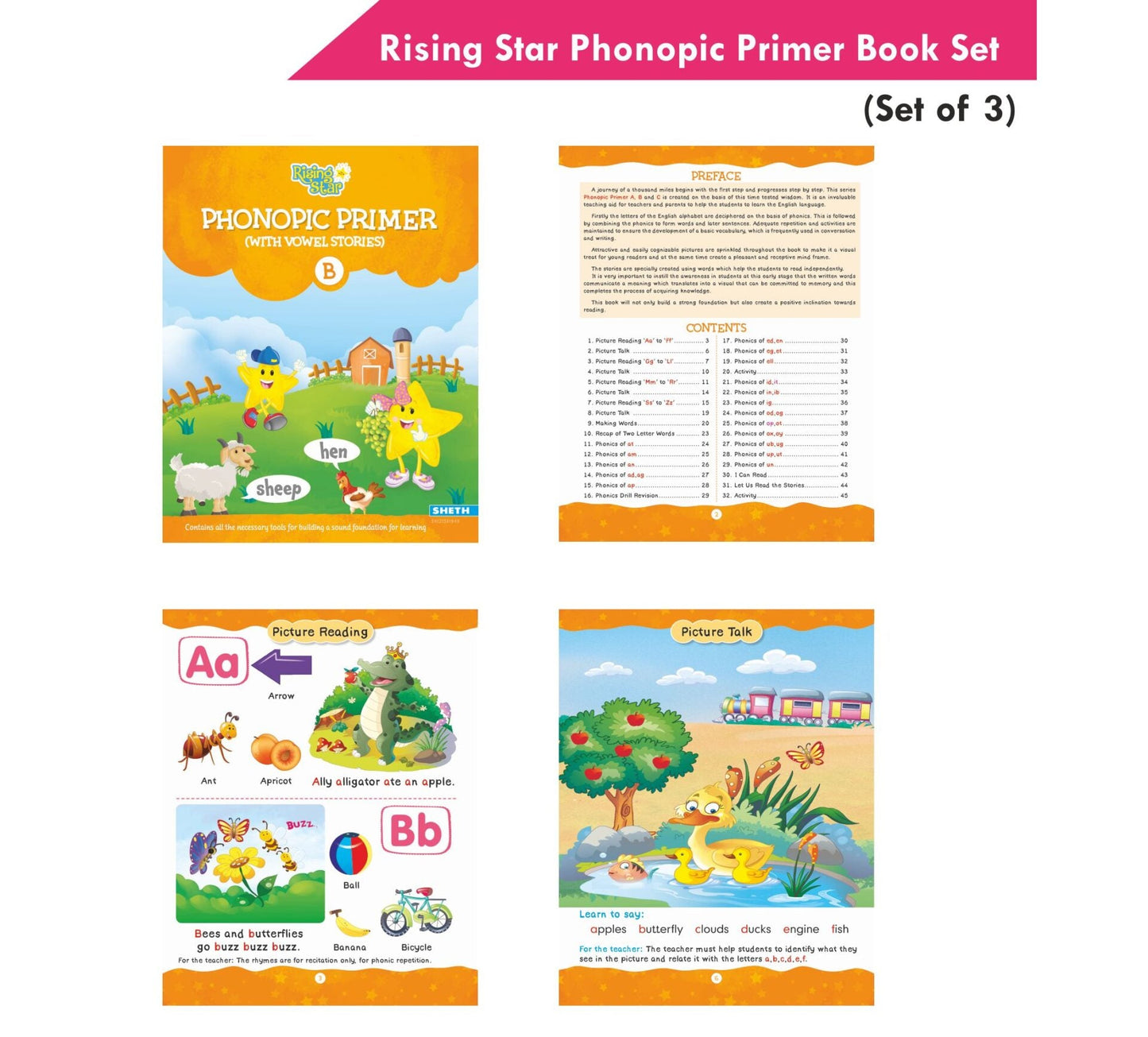 Rising Star Phonopic Primer (With Vowel Stories) Book Set Set of 3| Letter Words| Phonic Activity Book| Ages 3-7 Years