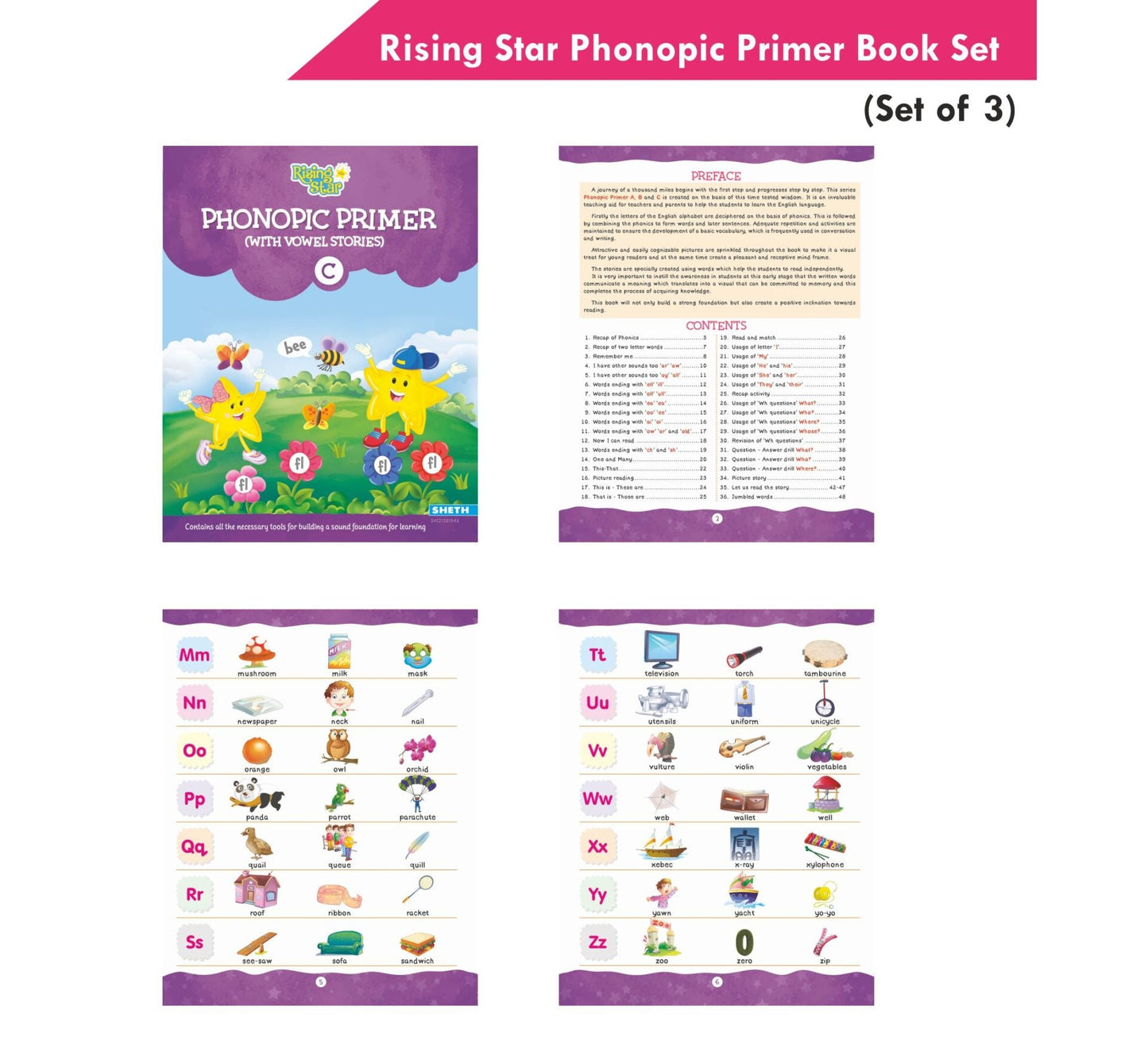 Rising Star Phonopic Primer (With Vowel Stories) Book Set Set of 3| Letter Words| Phonic Activity Book| Ages 3-7 Years