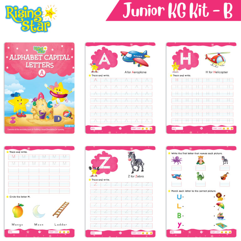 Rising Star Preschool Learning Junior KG Kit B| Alphabet Letters Writing| Numbers| General Knowledge| Rhymes & Stories| Worksheets & Assessment Book