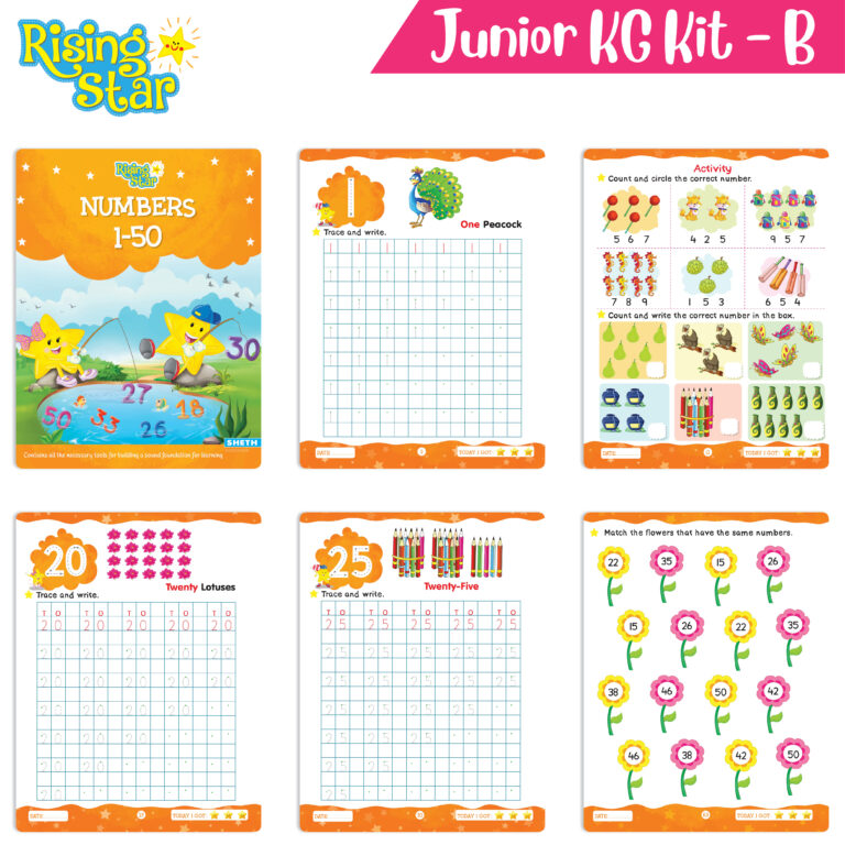 Rising Star Preschool Learning Junior KG Kit B| Alphabet Letters Writing| Numbers| General Knowledge| Rhymes & Stories| Worksheets & Assessment Book