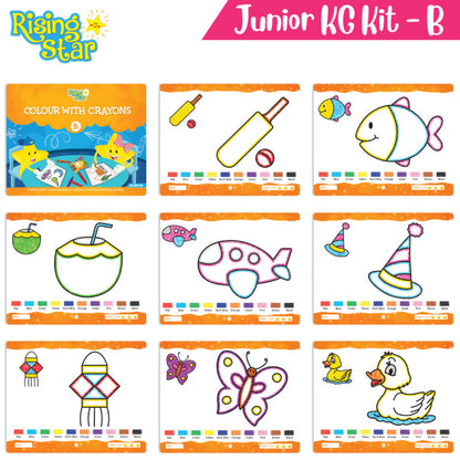 Rising Star Preschool Learning Junior KG Kit B| Alphabet Letters Writing| Numbers| General Knowledge| Rhymes & Stories| Worksheets & Assessment Book