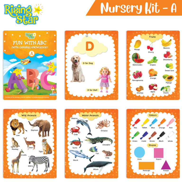 Rising Star Preschool Learning Nursery Kit A| General Knowledge| Know Your Alphabet| Numbers| Rhymes & Stories| Worksheets & Assessment Book