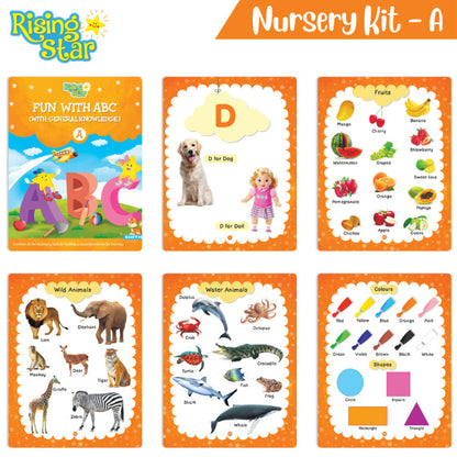 Rising Star Preschool Learning Nursery Kit A| General Knowledge| Know Your Alphabet| Numbers| Rhymes & Stories| Worksheets & Assessment Book