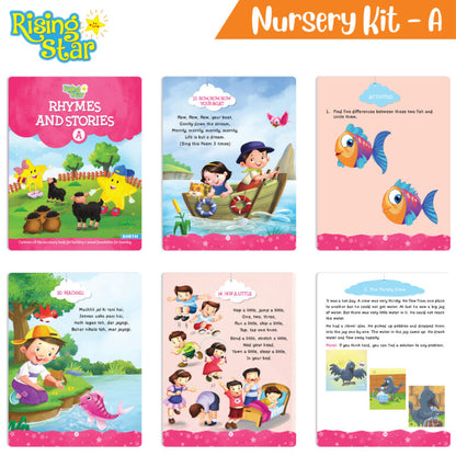 Rising Star Preschool Learning Nursery Kit A| General Knowledge| Know Your Alphabet| Numbers| Rhymes & Stories| Worksheets & Assessment Book