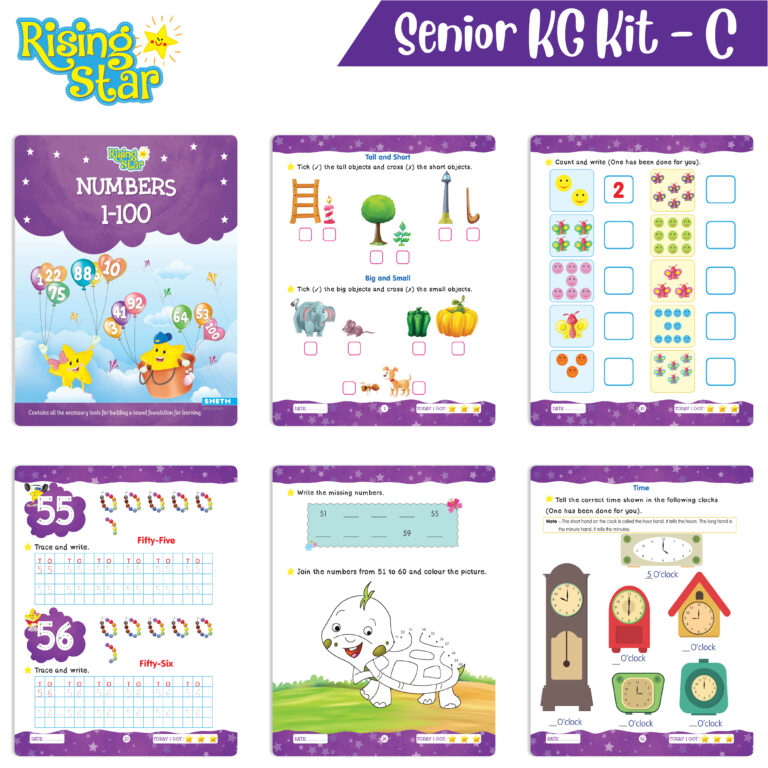 Rising Star Preschool Learning Senior KG Kit C| Cursive Writing Alphabet Letters| General Knowledge| Rhymes & Stories| Worksheets & Assessment Sheet