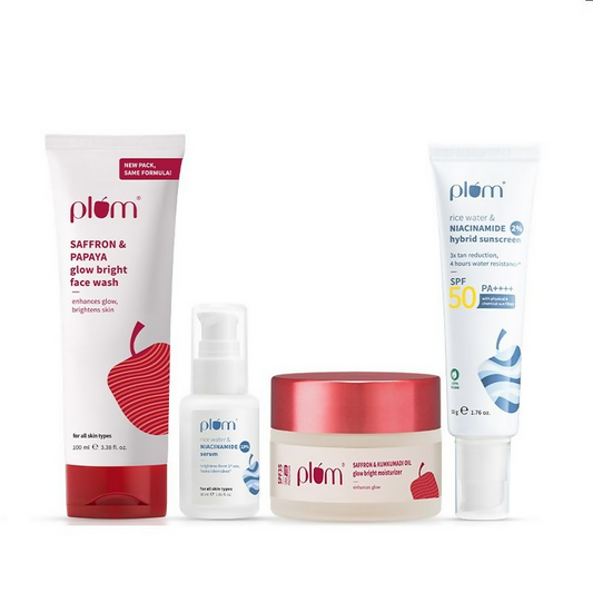 Plum CSMS Combo - Saffron Face Wash & Moisturizer & Niacinamide Face Serum & SPF Sunscreen - 230GM