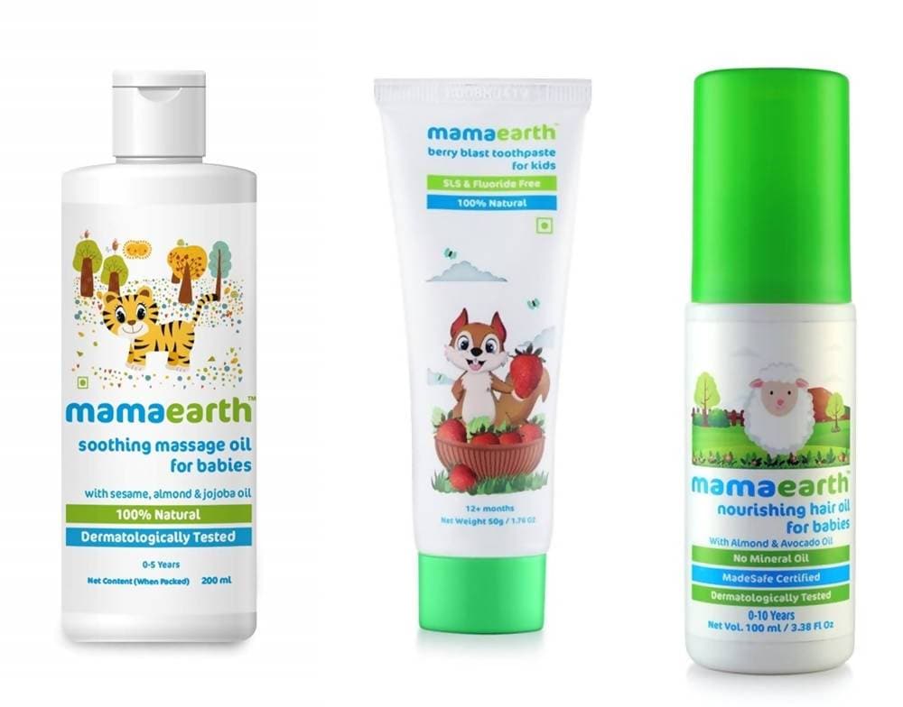 Mamaearth Toothpaste + Hair Oil + Massage Oil For Kids Combo Pack