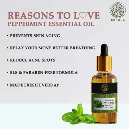 Buddha Natural Peppermint Pure Essential Oil - For Relieves Stress and Anxiety