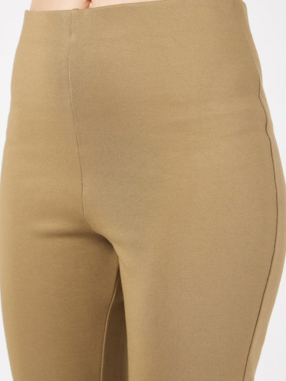 Lyush Women Beige Bell Bottom 4-Way Stretch Pants