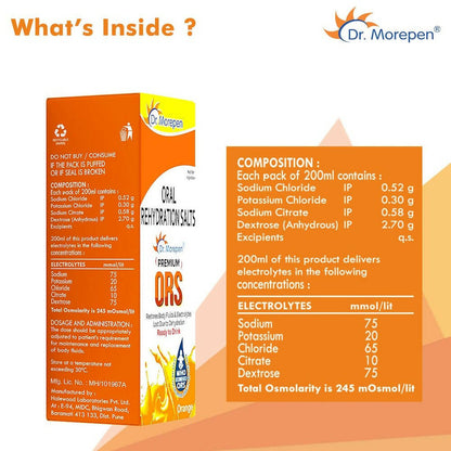 Dr. Morepen Premium ORS Drink With Electrolytes for Instant Hydration Orange Flavour