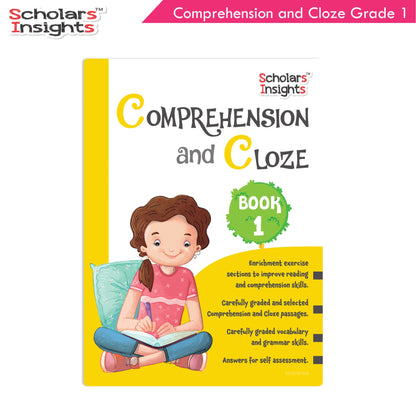 Scholars Insights Comprehension and Cloze Grade 1| English Vocabulary & Grammar Skill Book for Kids| Ages 6-7 Years