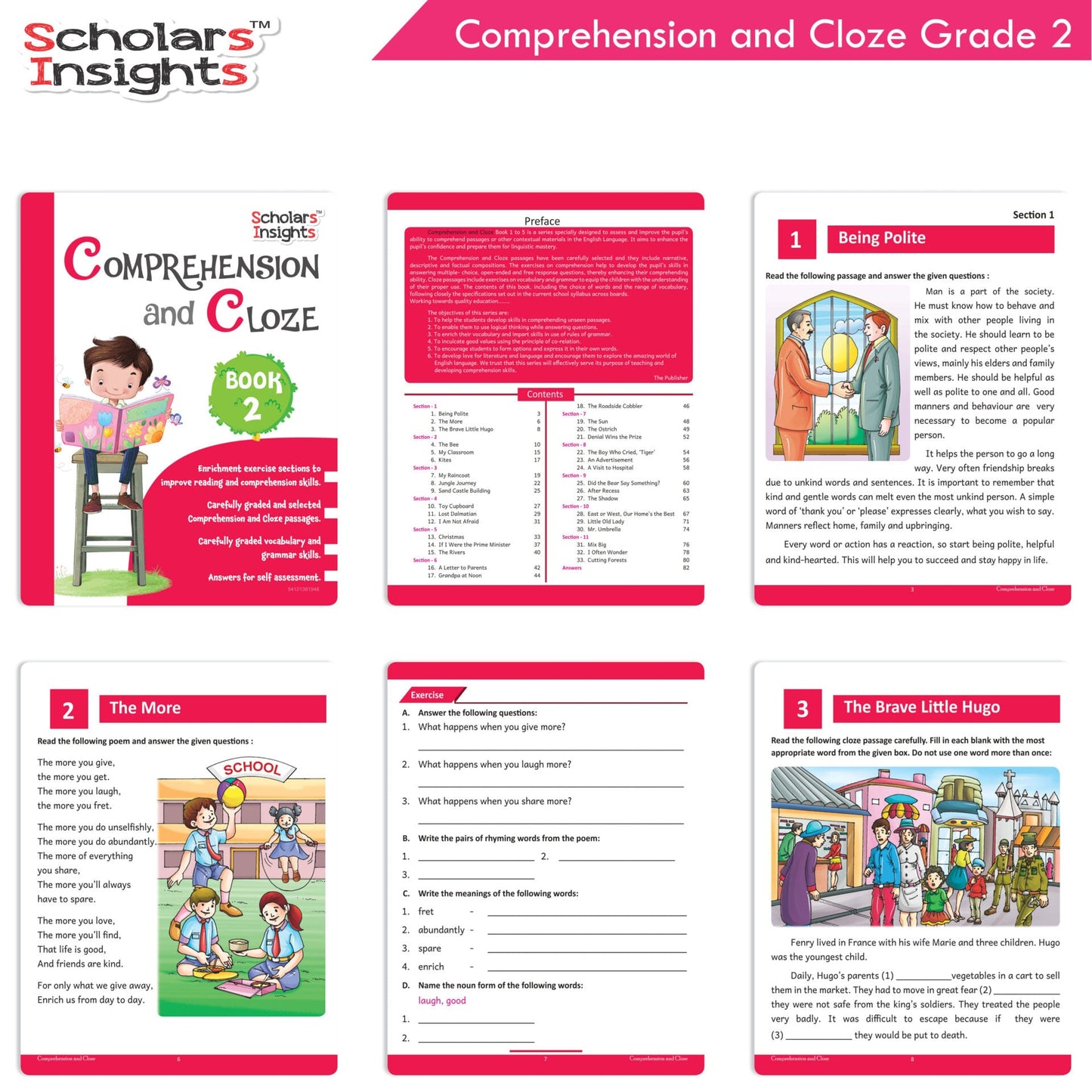 Scholars Insights Comprehension and Cloze Grade 2|English Vocabulary, Grammar Skill Book 2| Ages 7-8 Years