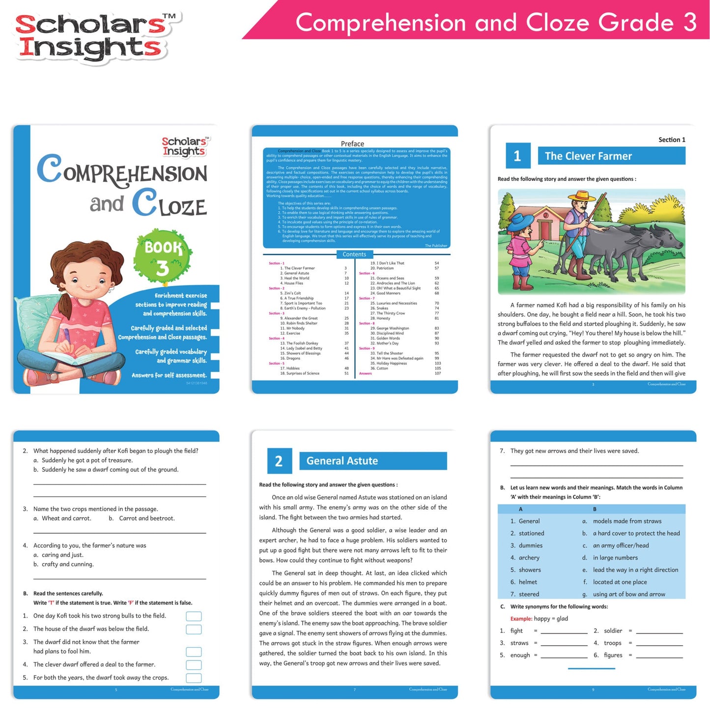 Scholars Insights Comprehension and Cloze Grade 3|English Vocabulary, Grammar Skill Book 3| Ages 8-9 Years