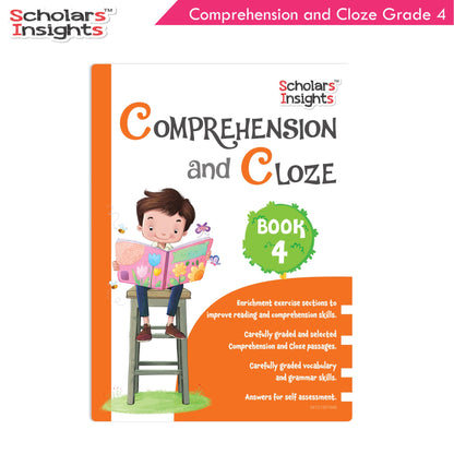 Scholars Insights Comprehension and Cloze Grade 4|English Vocabulary, Grammar Skill Book 4| Ages 9-10 Years