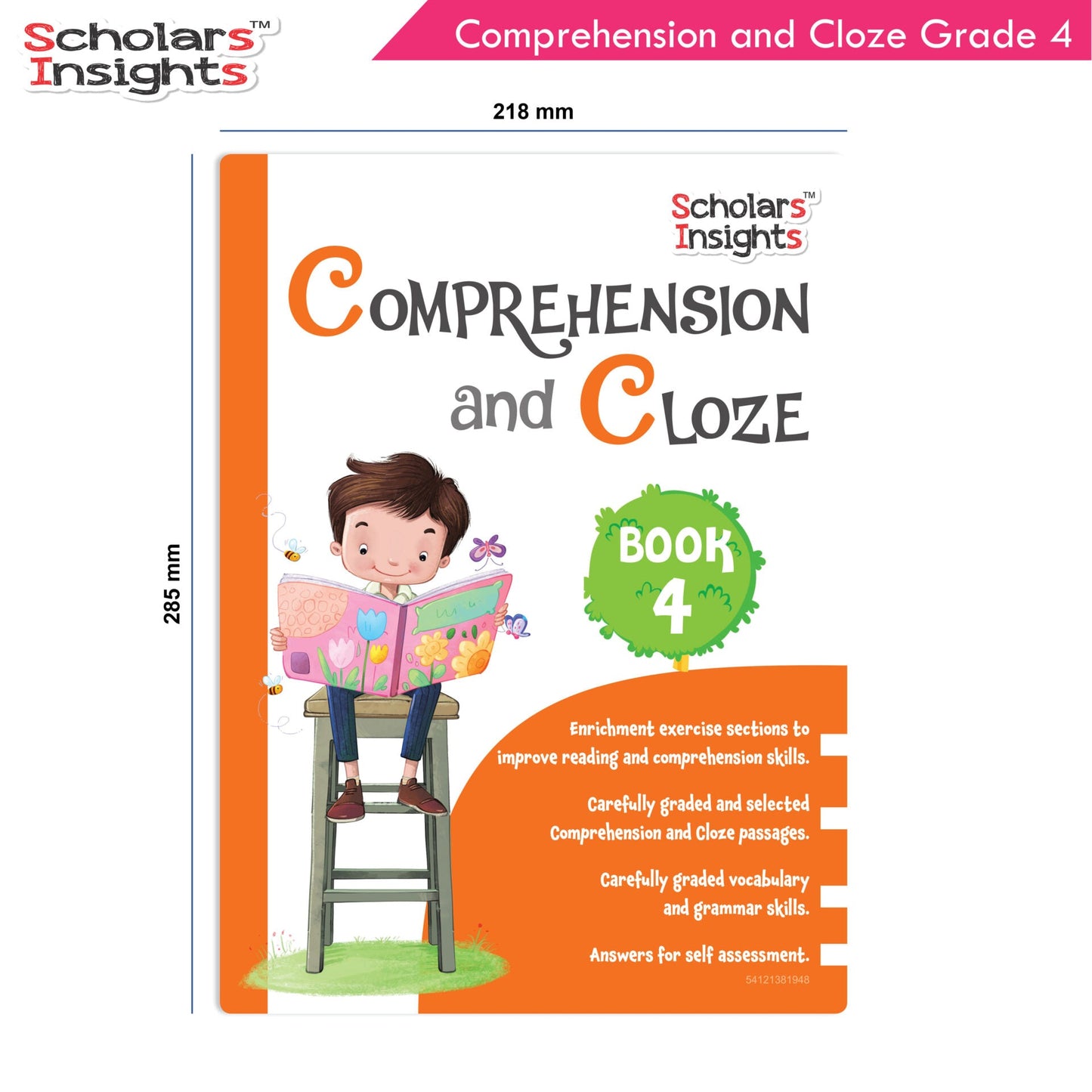 Scholars Insights Comprehension and Cloze Grade 4|English Vocabulary, Grammar Skill Book 4| Ages 9-10 Years