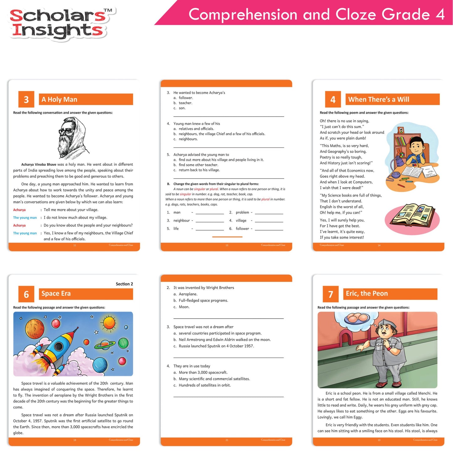 Scholars Insights Comprehension and Cloze Grade 4|English Vocabulary, Grammar Skill Book 4| Ages 9-10 Years