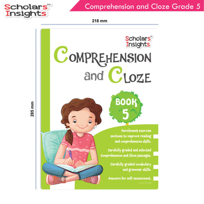 Scholars Insights Comprehension and Cloze Grade 5|English Vocabulary, Grammar Skill Book 5| Ages 10-11 Years